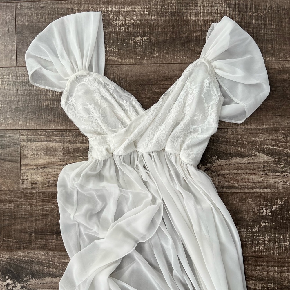 White lace and chiffon maternity dress